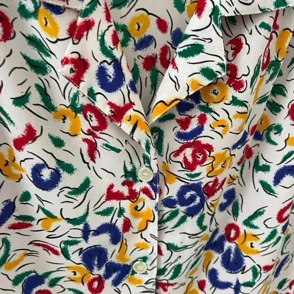 Vintage: Petite Impressions 90s Colorful White Floral Button Up - Size 4 - Picture 5 of 16